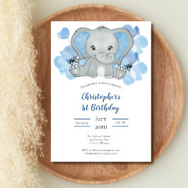 Invitación Elefante Blue Baby Boy Balloons cumpleaños