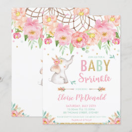 Invitación Elefante Boho Chica Espolvoroso de leche rosa Flor