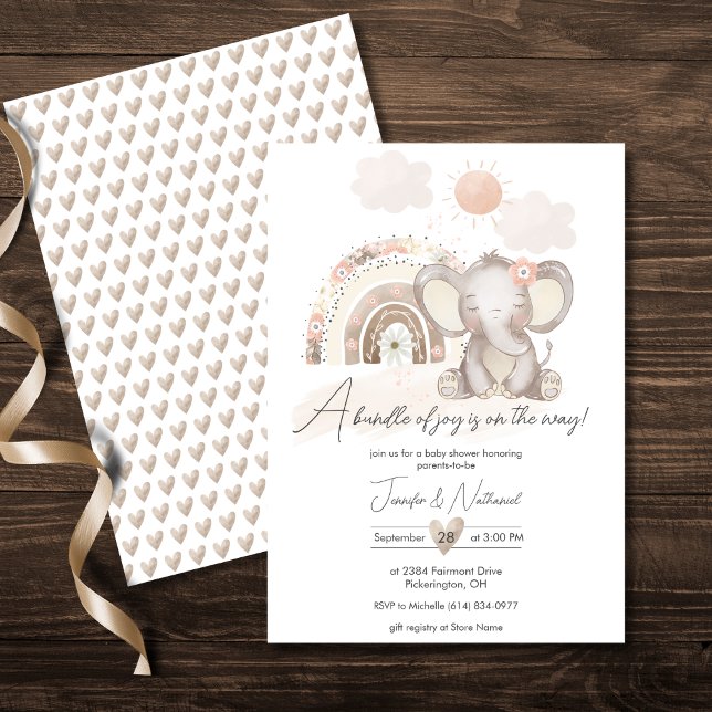 Invitación Elefante Boho y Baby Shower Rainbow (Subido por el creador)