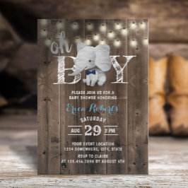 Invitación Elefante Boy Rustic Barn Wood Baby Shower