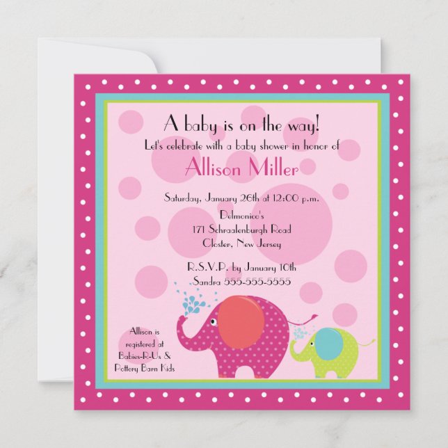 Invitación Elefante brillante y divertido Baby Shower (Anverso)