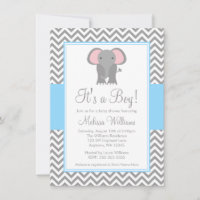 Elefante Chevron Baby Shower gris azul claro