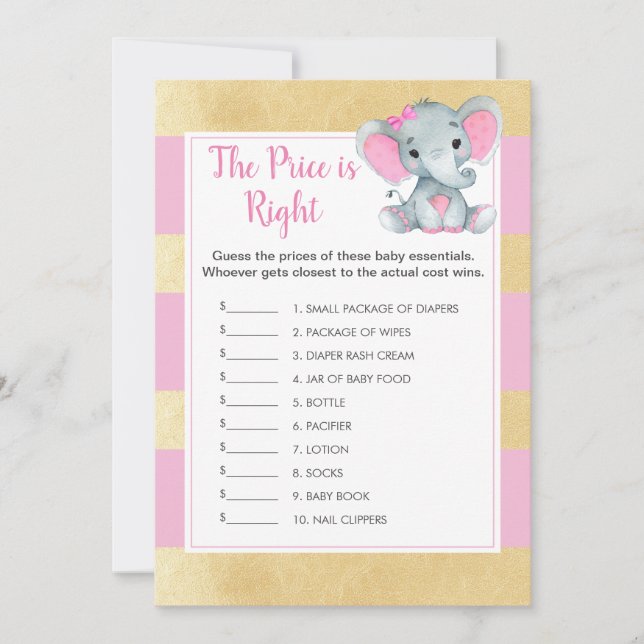 Invitación Elefante chica adivina el juego de Baby Shower de  (Anverso)