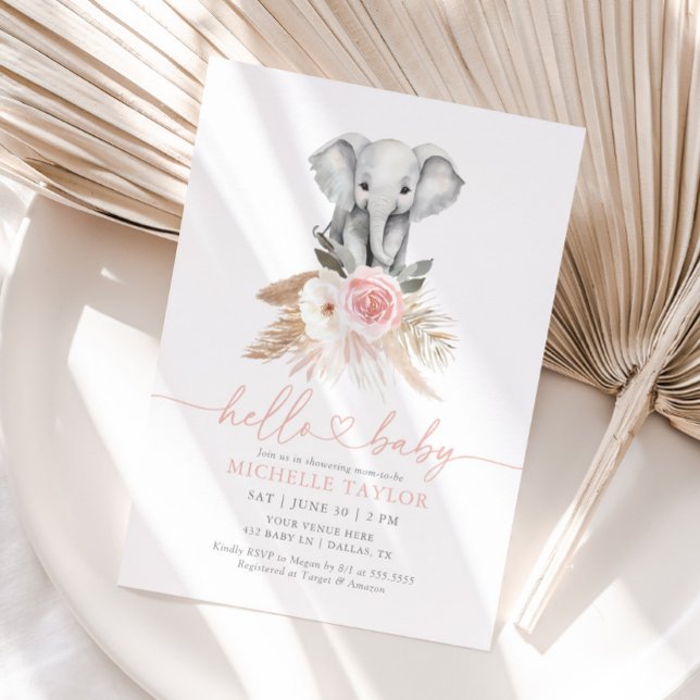 Invitación Elefante Chica de gramaje rosa Floral Pampas Baby  (Subido por el creador)