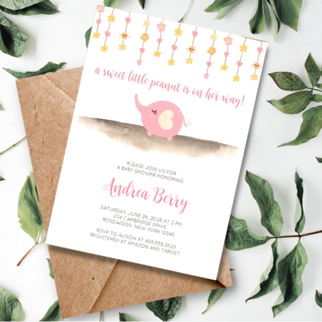Invitación Elefante Chica de maní dulce Baby Shower (Subido por el creador)