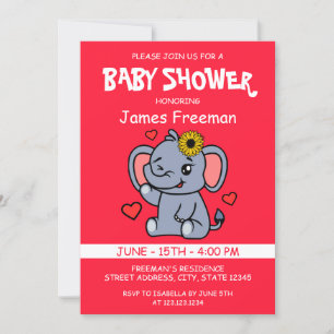 Invitación Elefante Chica de vectores rojos