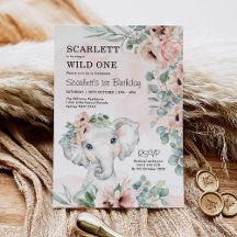 Elefante chica Primer cumpleaños Rubor Floral Euca