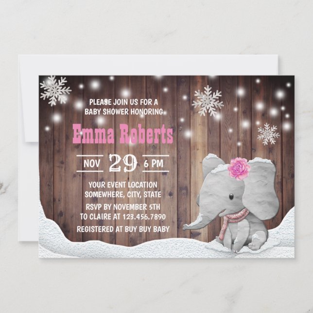 Invitación Elefante chica serpentea en Baby Shower ruso (Anverso)