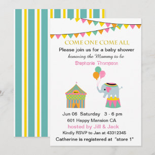 Invitación Elefante circo con Baby Shower en Banting
