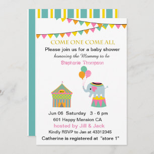 Invitación Elefante circo con Baby Shower en despojo