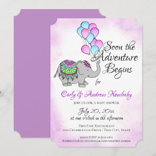 Invitación Elefante con Baby Shower de los globos