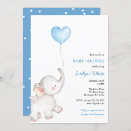 Invitación Elefante con Baby Shower en globo azul