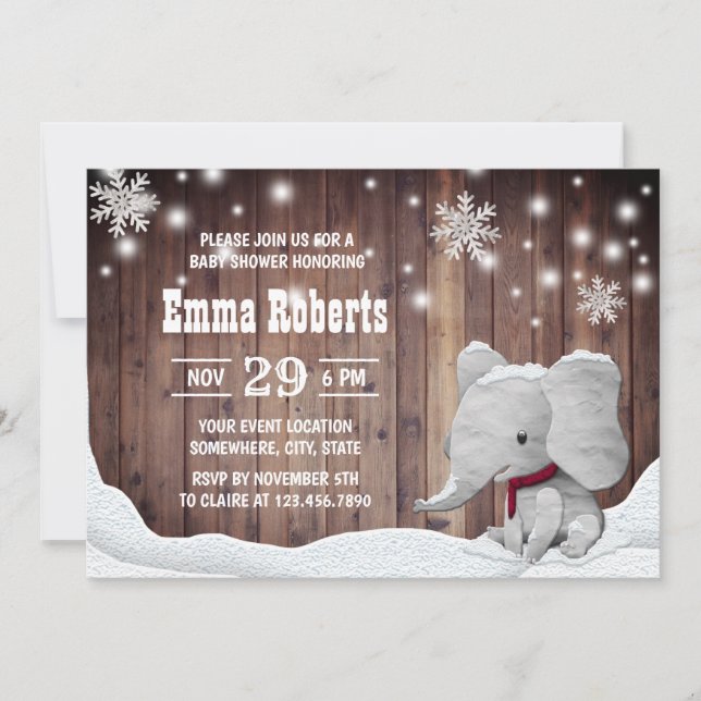 Invitación Elefante cutáneo enciende Baby Shower de invierno  (Anverso)