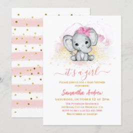 Invitación Elefante Cute Adorable Rosa Oro Niña Ducha