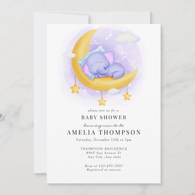 Invitación Elefante Cute | Animales Baby Shower (Anverso)