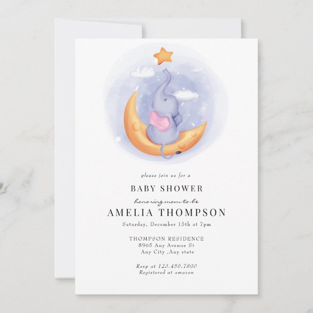 Invitación Elefante Cute | Animales Baby Shower (Anverso)
