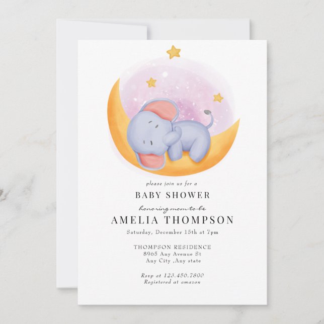 Invitación Elefante Cute | Animales Baby Shower (Anverso)
