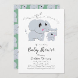 Invitación Elefante Cute Bebé Ducha Verde Género Neutral