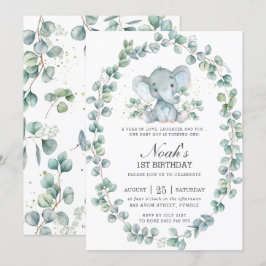 Invitación Elefante Cute Eucalyptus Greenery Niño Cumpleaños