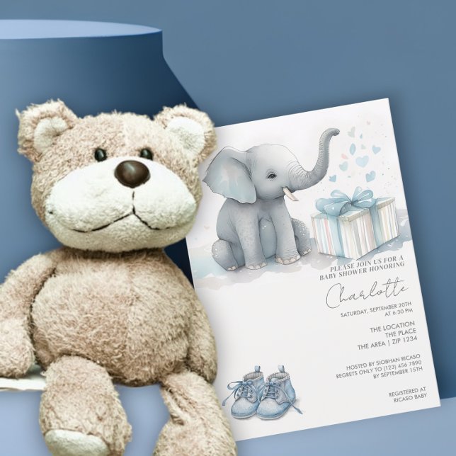 Invitación Elefante Cute Niño Con Baby Shower Regalo (Subido por el creador)