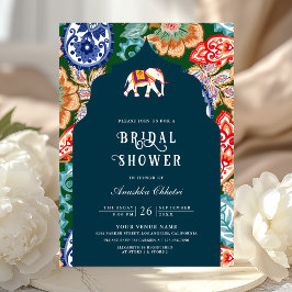 Invitación Elefante de Arte Popular Indio Azul Oscuro para Fi