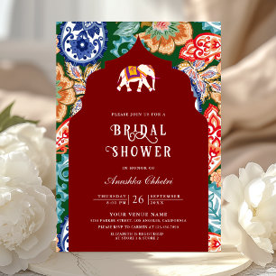 Invitación Elefante de Arte Popular Indio Rojo Oscuro para Du