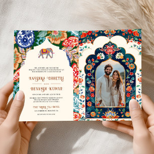 Invitación Elefante de arte popular indio vibrante Boda de cr