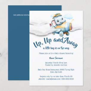 Invitación Elefante de avión bebé ducha niños safari azul