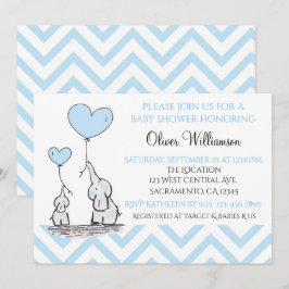 Invitación Elefante de bebé azul Baby Shower con Personalizad