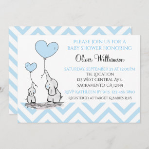 Invitación Elefante de bebé azul Baby Shower con Personalizad