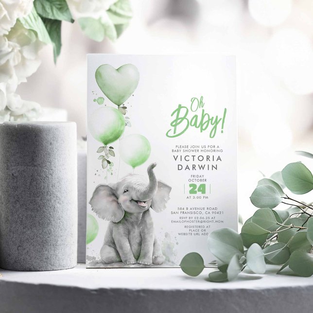 Invitación Elefante de Bebé Baby Shower neutro (Elephant Baby Shower Invitations)