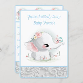 Invitación Elefante de bebé blanco