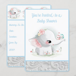 Invitación Elefante de bebé blanco