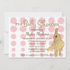 Invitación Elefante de bebé blanco rosado y dorado de Baby Sh