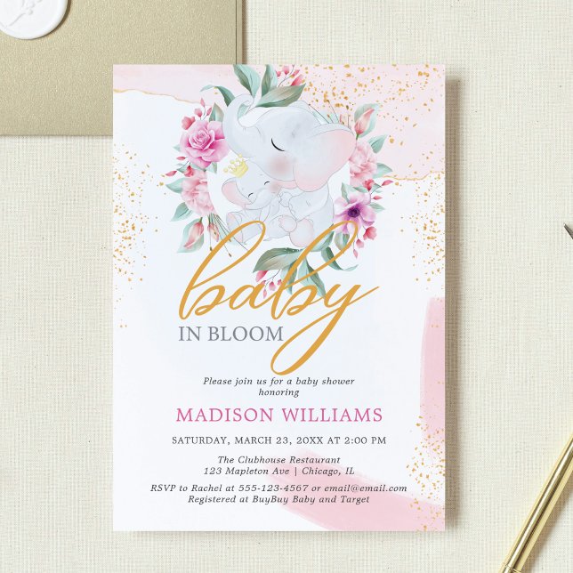 Invitación Elefante de Bebé chica elegante ducha de bebé (Subido por el creador)