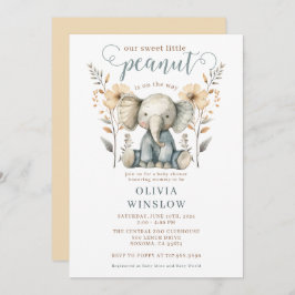 Invitación Elefante de bebé de cacahuete azul Baby Shower