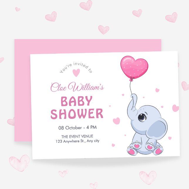 Invitación elefante de bebé y globo (Subido por el creador)