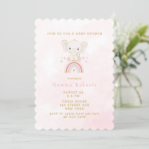 Invitación Elefante De Boho Sentado En Baby Shower, Chica Del