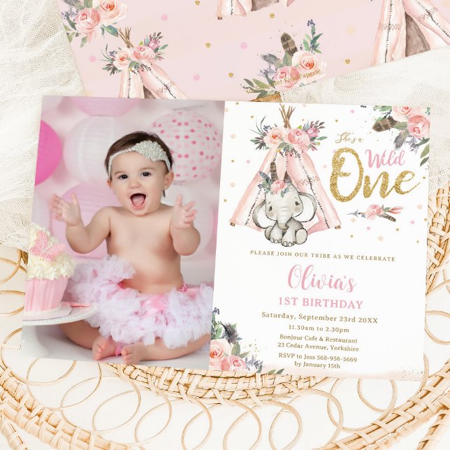 Invitación Elefante de Boho Tribal Salvaje, foto de un primer (Subido por el creador)