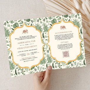 Invitación Elefante de Bosque Tropical Todo en Uno Boda India