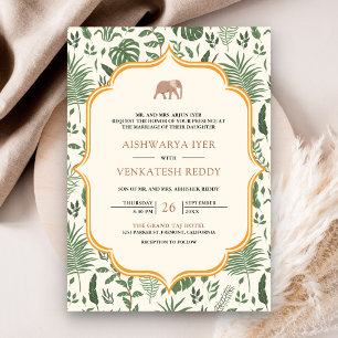 Invitación Elefante de Bosque Tropical Todo en Uno Boda India