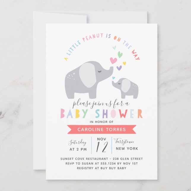 Invitación Elefante de cacahuate pequeño | BABY SHOWER | Arco (Anverso)