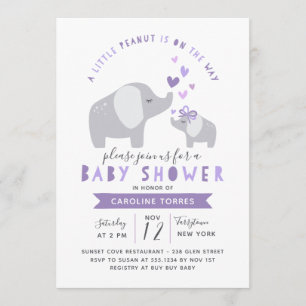 Invitación Elefante de cacahuate pequeño   BABY SHOWER   Púrp