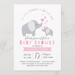 Invitación Elefante de cacahuate pequeño   BABY SHOWER   Rosa