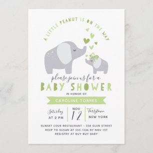 Invitación Elefante de cacahuate pequeño   BABY SHOWER   Verd