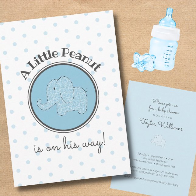Invitación Elefante de cacahuete azul pequeño niño simple duc (Subido por el creador)