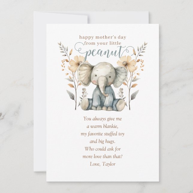 Invitación Elefante de cacahuete: el primer día de la madre (Anverso)