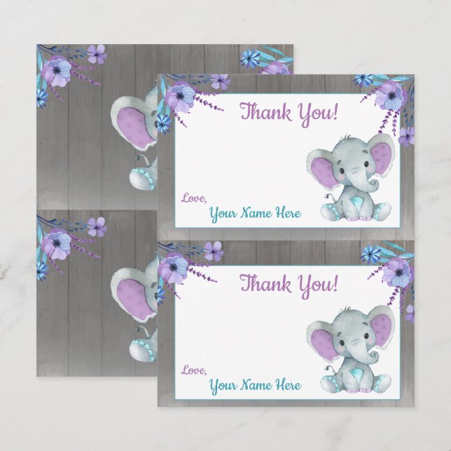Invitación Elefante de cacahuete Gracias Cartas 2 PÁGINA Mora (Anverso / Reverso)