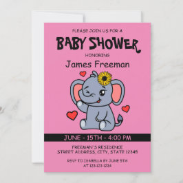 Invitación Elefante de Chica de vectores rosados lindo Baby S
