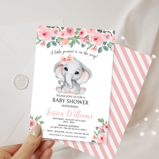 Invitación elefante de chica rosa dulce pequeña ducha de caca (Subido por el creador)